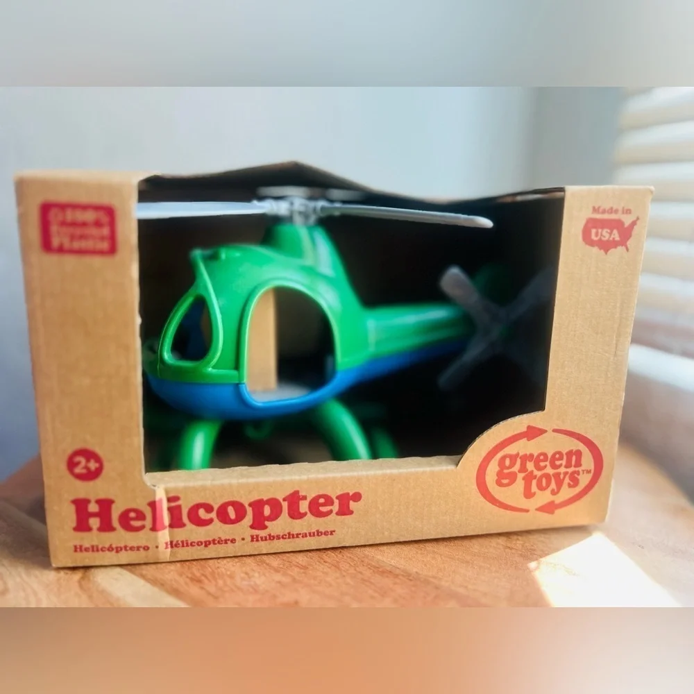 Helicopter Green toy - Blue Bear Pilot Character - Play Vehicle, Recycle